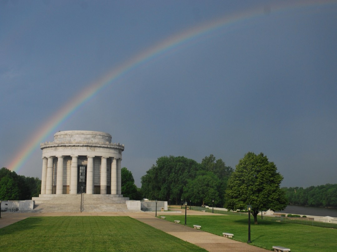 The Clark Memorial under a rainbow